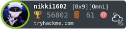 TryHackMe badge for nikki1602, regenerated by TryHackMe